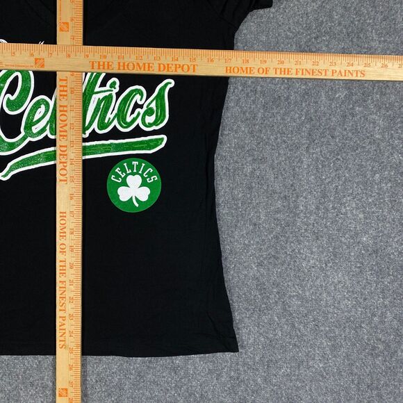 Boston Celtics Glitter Logo V-Neck Shirt Womens Medium Black NBA Basketball NWT - Picture 15 of 16